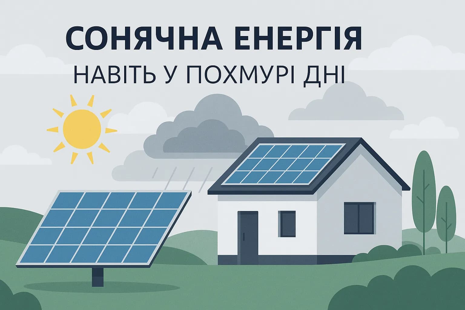 Сонячна енергія навіть у похмурі дні: як працюють панелі без сонця?